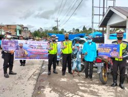 KASAT LANTAS POLRES SIMALUNGUN PIMPIN SOSIALISASI DAN HIMBAUAN TERTIP BERLALULINTAS SERTA PENERAPAN PROKES.