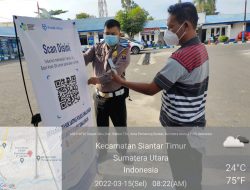 SAT LANTAS POLRES SIMALUNGUN CEGAH PENYEBARAN COVID 19 DENGAN MEMAKSIMALKAN SCAN BARCODE PEDULI LINDUNGI.